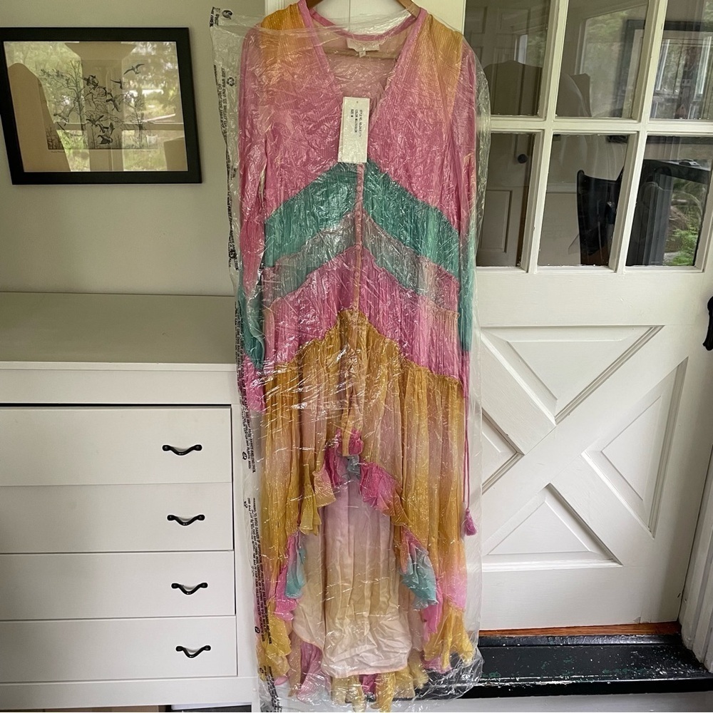 ROCOCO SAND Maxi Dress Summer Sequin Pastel High-Low - Picture 7 of 13